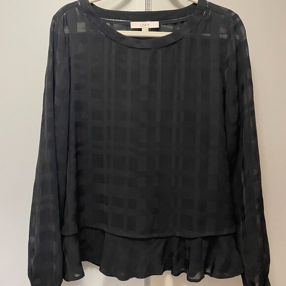 Ann Taylor Loft Top Blouse Sheer Peplum Black sz M excellent condition - Picture 2 of 7